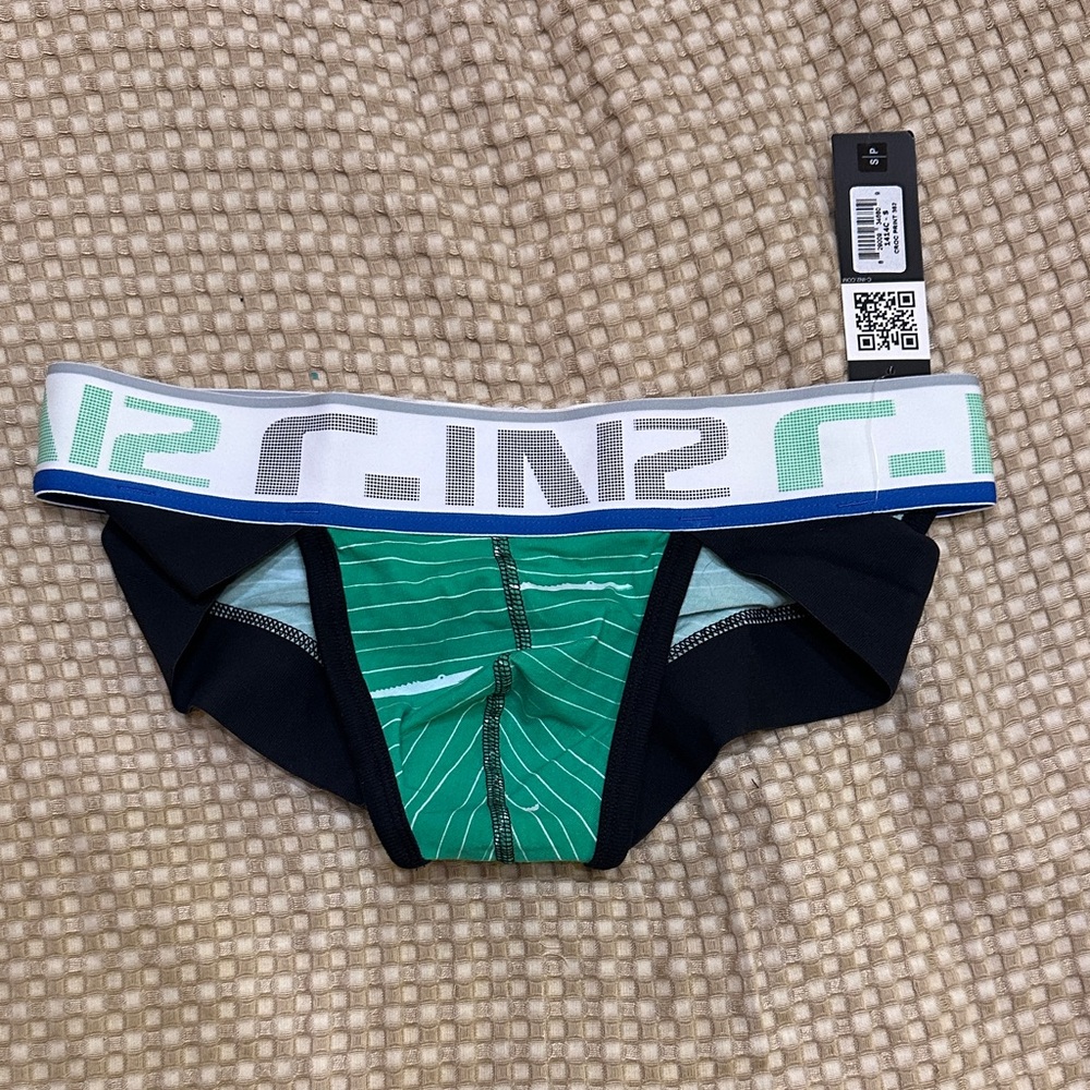 Men's Green & Black Brief with Contrast Elastic Waistband